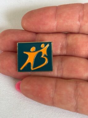 Vintage big Brother, big sister Logo Pin in Teal & Orange